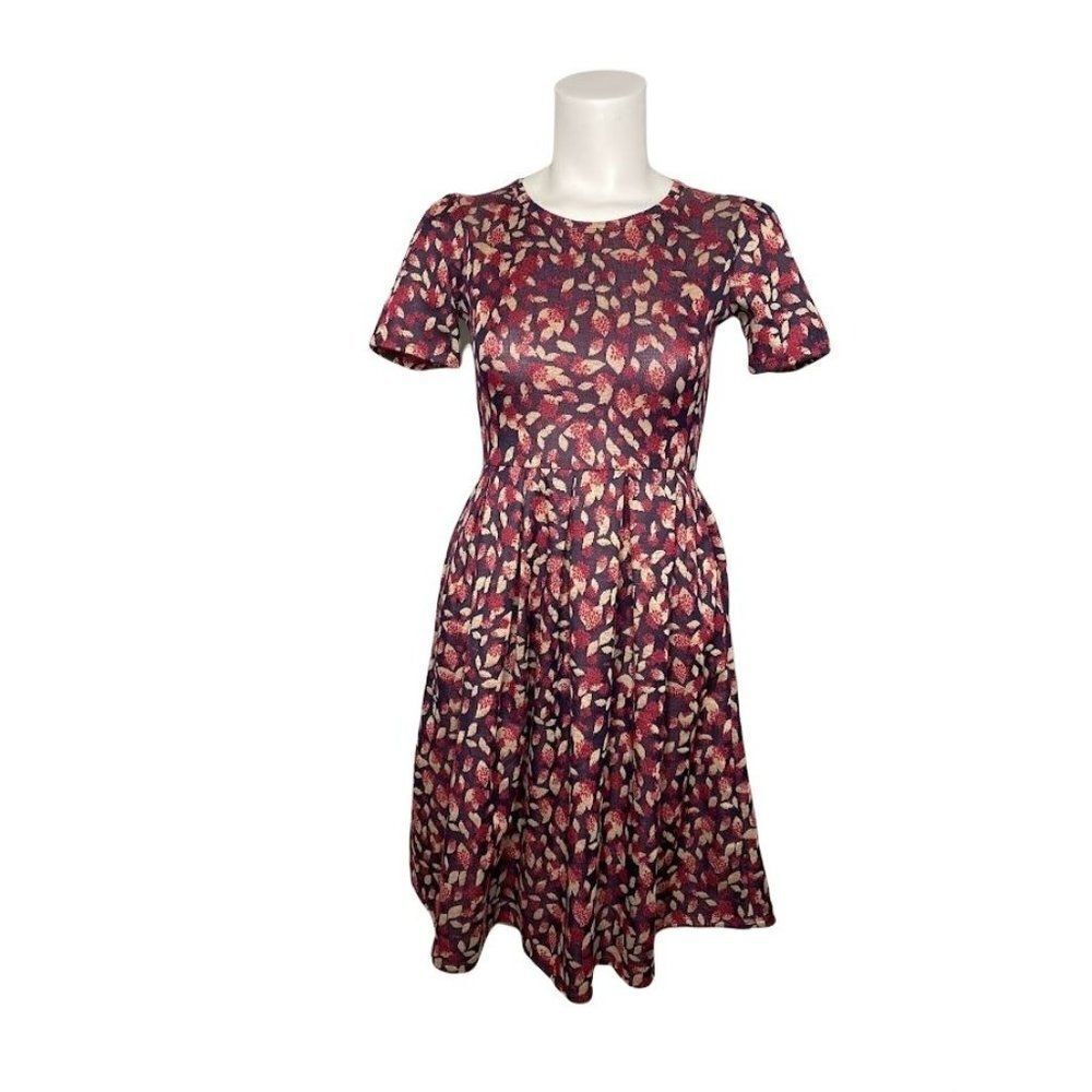 LuLaRoe Amelia Dress‎ Fit & Flare Pockets Blue Red XS